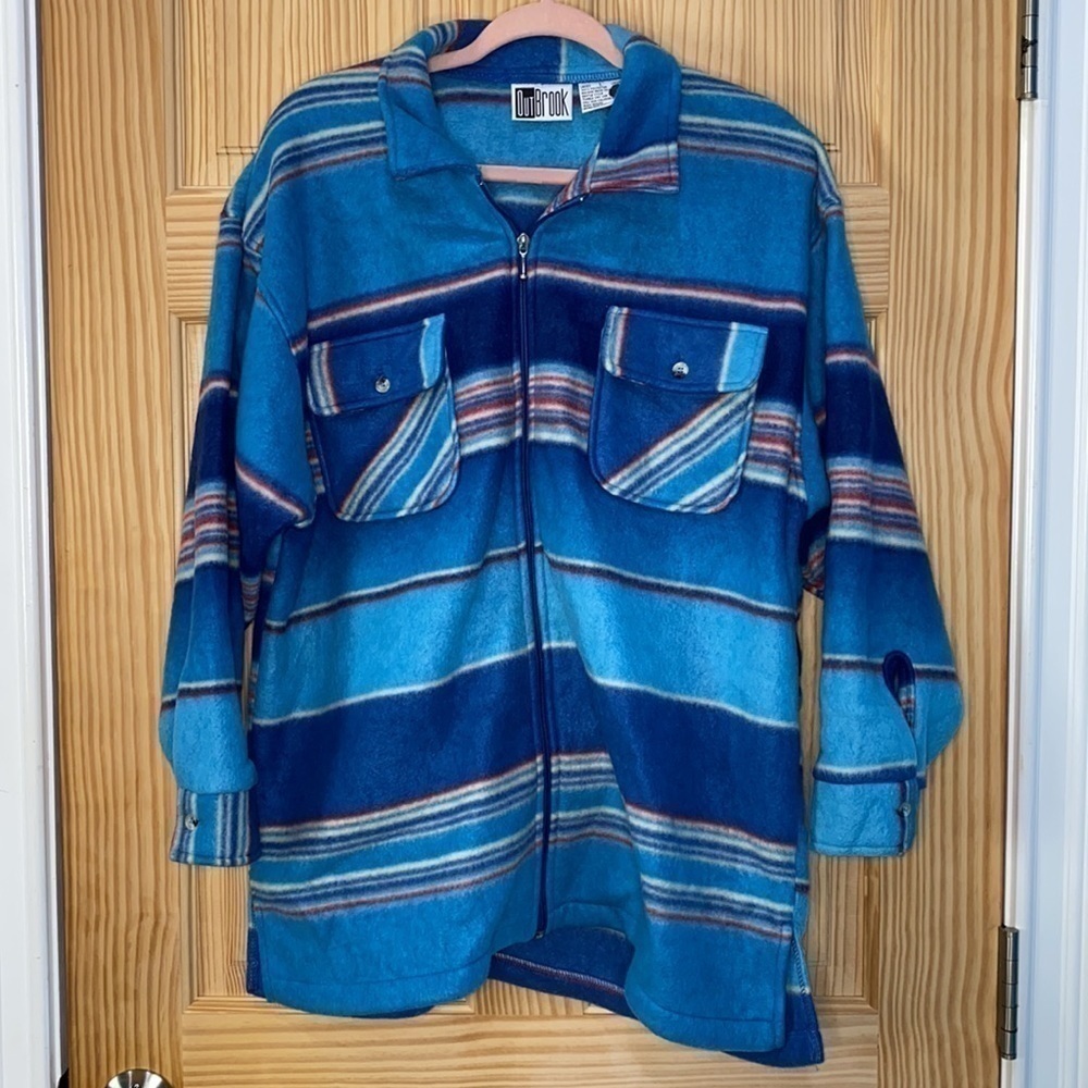 VINTAGE Out Brook Western Stripe Print Fleece Button-up Size Large - Picture 14 of 16